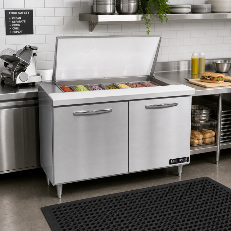 Product image #2 for Continental Refrigerator D48N12M Designer Line 48" Mighty Top 2-Door Refrigerated Sandwich Prep Table with 12 Pans