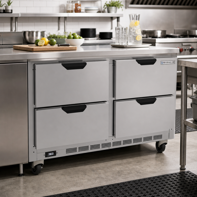 Product image #2 for Beverage-Air UCRD48AHC-4 2-Section 48-Inch Undercounter Refrigerator with 4 Drawers, Self-Contained Rear-Mounted