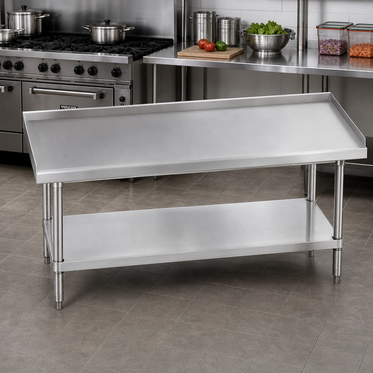 Product image #2 for Advance Tabco 96 Inch x 30 Inch Stainless Steel Equipment Stand with Adjustable Undershelf