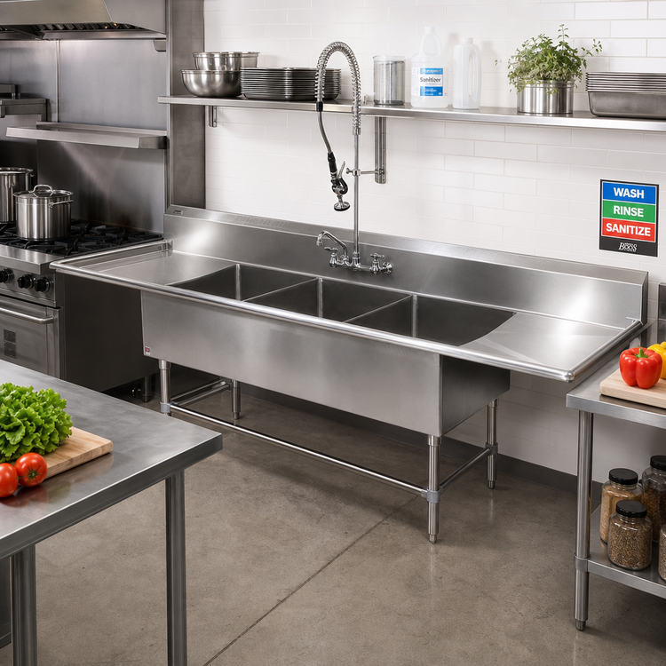 Product image #2 for John Boos Pro-Bowl 3-Compartment Stainless Steel Sink with Dual Drainboards