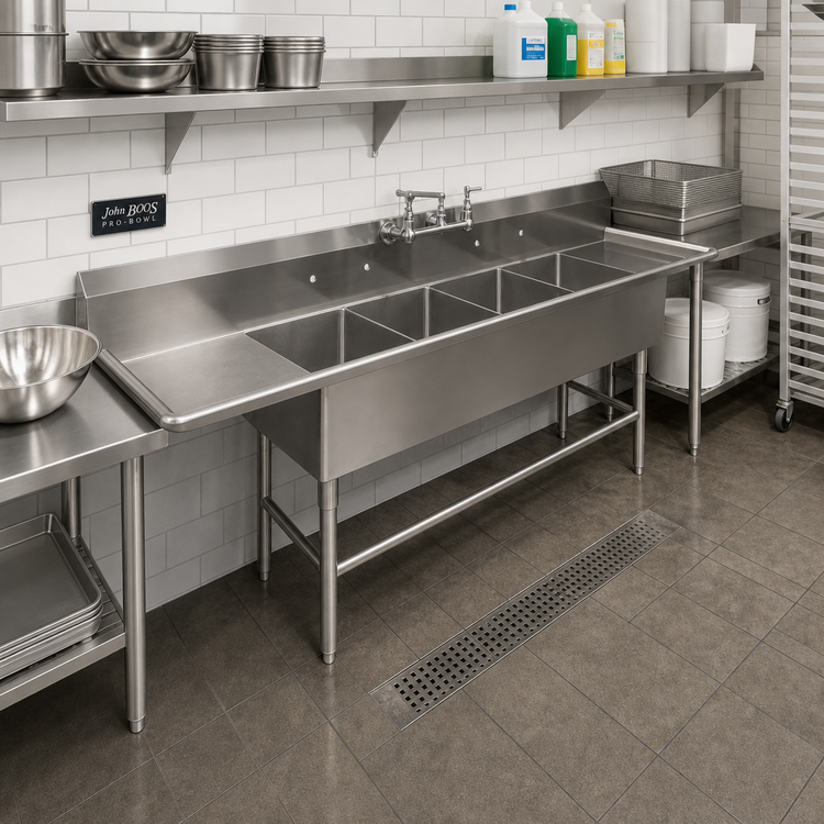 Product image #2 for John Boos Pro-Bowl 4-Compartment Stainless Steel Sink with 10-Inch Backsplash