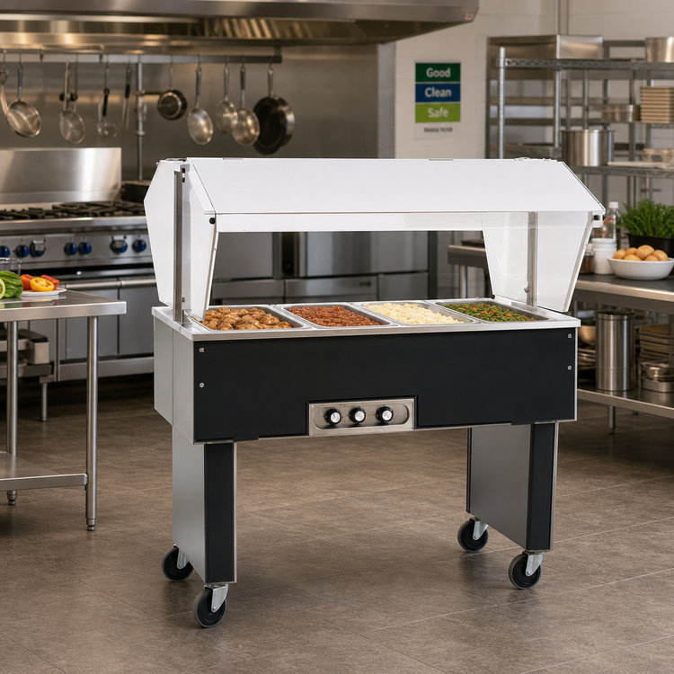 Product image #2 for Eagle Service Mate Deluxe Portable Buffet Hot Food Table, 4-Well, 240V, Open Base, 63-1/2 Inch Wide