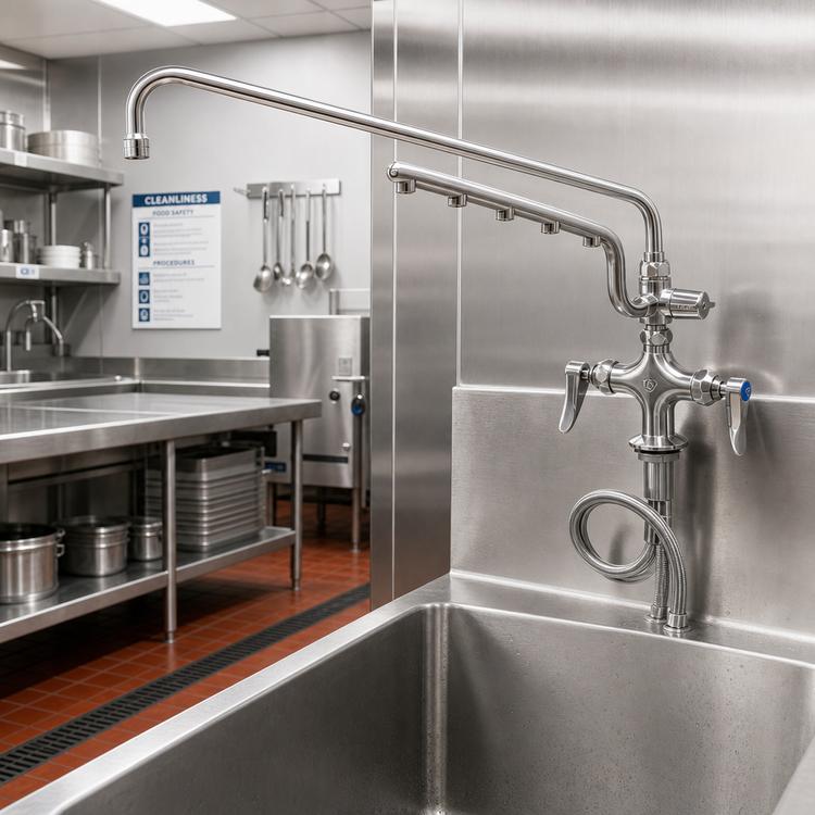 Product image #3 for UltraRinse Stainless Steel Single-Hole Deck Mount Mixing Faucet with 18-Inch Swing Nozzle and Spray Arm