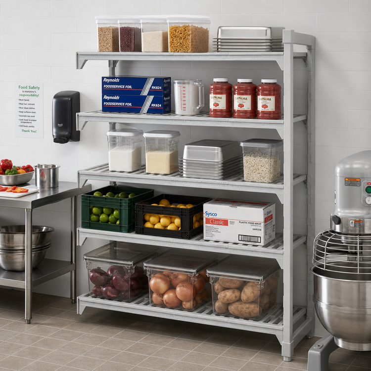 Product image #3 for Cambro Camshelving Premium 5-Shelf Vented Add-On Polymer Shelving Unit, 21-Inch Deep x 54-Inch Long x 64-Inch High, Speckled Gray
