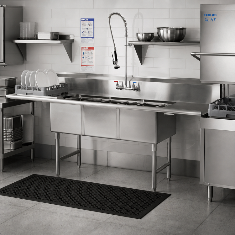 Product image #2 for John Boos Straight Stainless Steel Dishtable/Pot Sink with 3 Compartments, 2 Drainboards and Right-Side Dish Machine Attachment