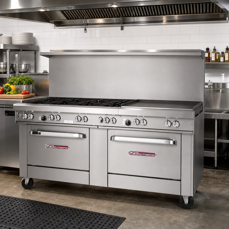 Product image #2 for Southbend Ultimate 72-Inch Natural Gas Restaurant Range with 5 Burners, 36-Inch Griddle, and 2 Standard Ovens