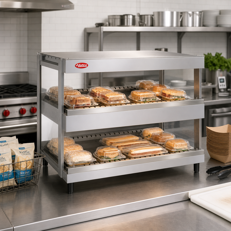 Product image #2 for Hatco Glo-Ray 36-Inch Countertop Pass-Through Dual-Shelf Merchandising Display Warmer