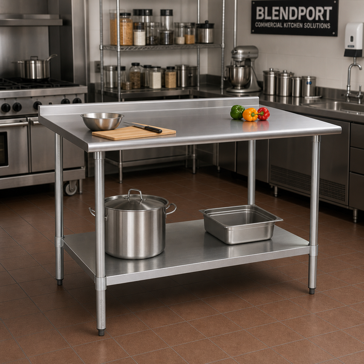 Product image #2 for BlendPort Budget Series 60-Inch x 24-Inch Stainless Steel Work Table with Rear Upturn and Adjustable Undershelf