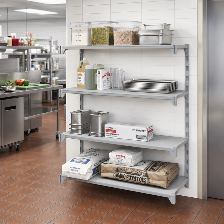 Product image #3 for Cambro Camshelving Premium 4-Tier Solid Add-On Polymer Shelving Unit, 18 x 54 x 72 Inches
