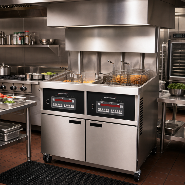 Product image #2 for Henny Penny OEA 342 2-Well Electric Large Capacity Auto-Lift Open Fryer with Built-In Filtration