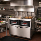 Thumbnail image #2 for Henny Penny OEA342.0 2-Well Electric Auto-Lift Open Fryer, 80 lb Oil Capacity per Vat, Built-In Filtration, Programmable Digital Controls