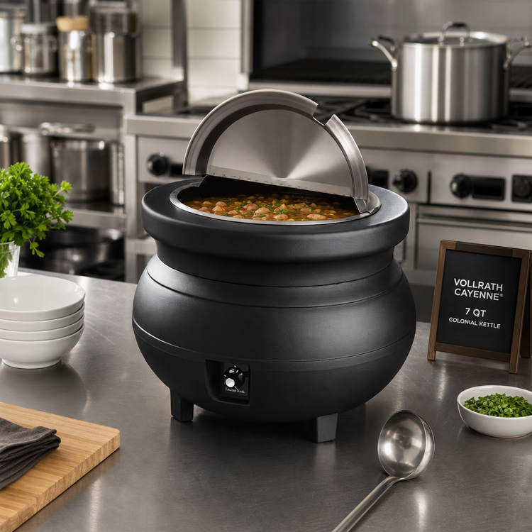 Product image #3 for Vollrath Cayenne Colonial Kettle 7 Quart Countertop Soup Warmer Package, Black