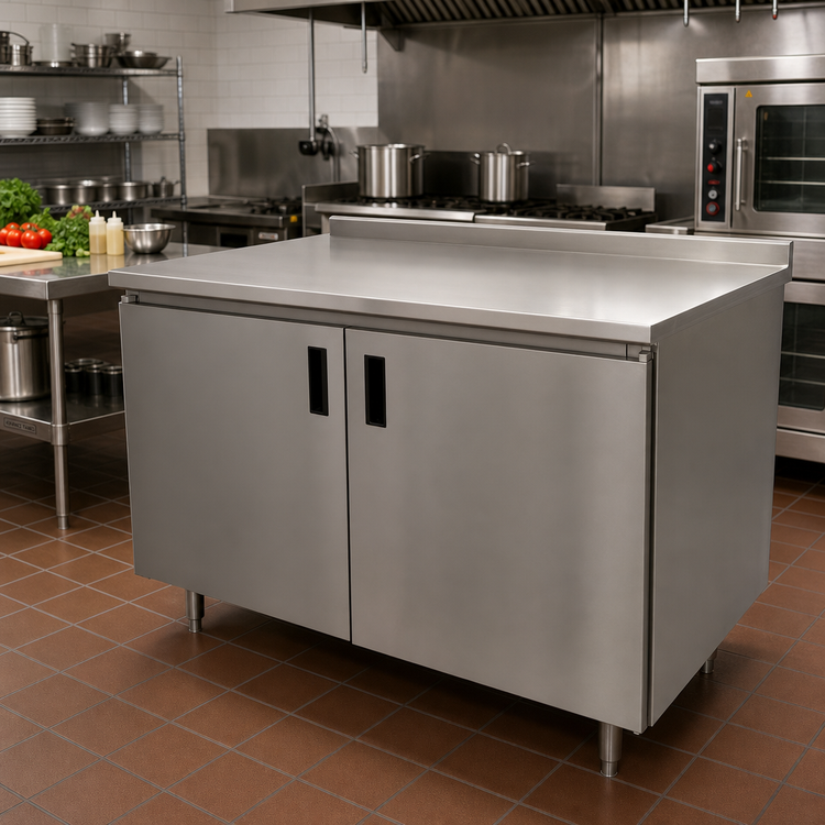 Product image #2 for Advance Tabco Enclosed Work Table with Cabinet Base, 96"W x 36"D, 14-Gauge 304 Stainless Steel Top