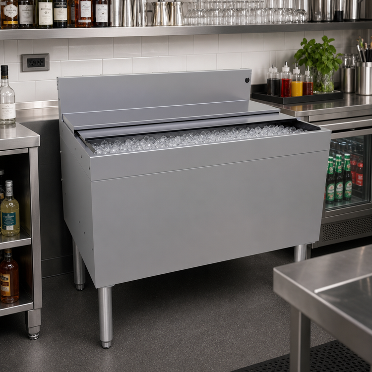 Product image #2 for Glastender Extra Deep Stainless Steel Underbar Ice Bin with 10-Circuit Cold Plate, 36 x 24 Inches