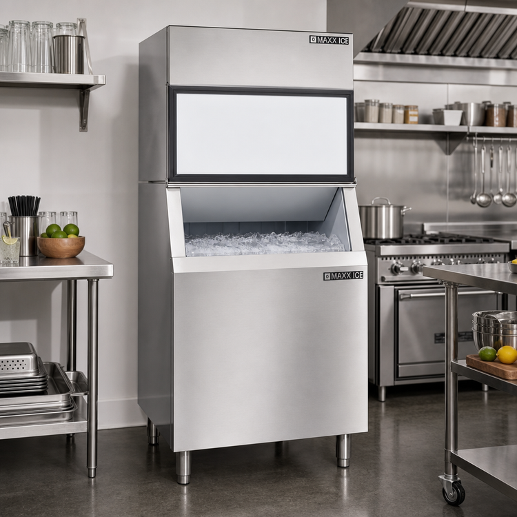 Product image #2 for Maxx Ice 30-Inch Modular Full Dice Ice Machine with 580 lb Storage Bin, Air-Cooled, Stainless Steel
