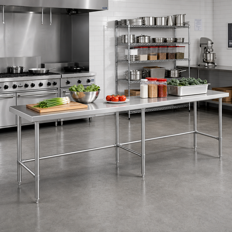 Product image #2 for Sapphire 108-Inch x 30-Inch Stainless Steel Flat Top Open Base Work Table