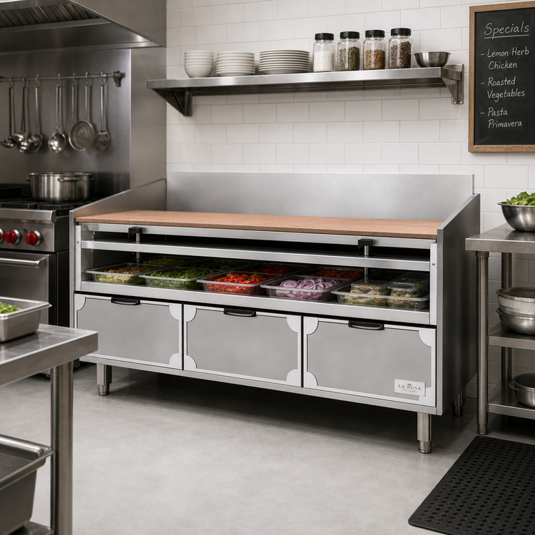 Product image #2 for La Rosa Refrigeration Two-Section Refrigerated Equipment Stand with 4 Drawers, 42 x 30.5 Inch, Remote Refrigeration