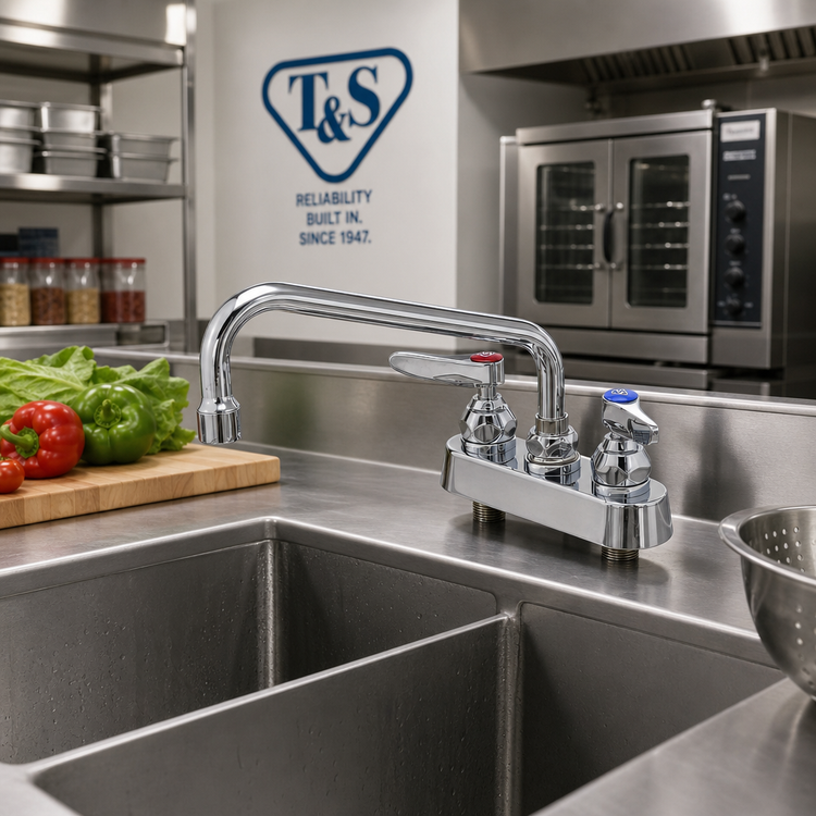 Product image #2 for T&S Brass B-1111 4-Inch Centers Deck-Mount Workboard Faucet with 8-Inch Swing Nozzle, Low-Lead, ADA-Compliant
