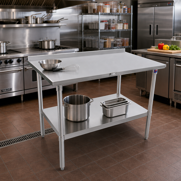 Product image #2 for John Boos Stallion 60 x 36-Inch 14-Gauge 300 Series Stainless Steel Work Table with 1-1/2-Inch Rear Up-Turn and Adjustable Undershelf