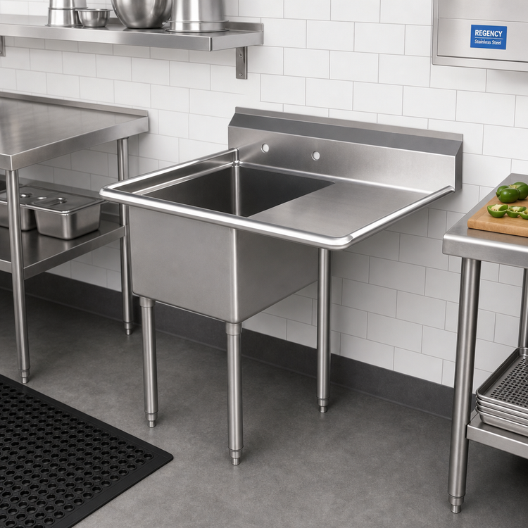 Product image #2 for Sapphire Manufacturing SMS-1818R 1-Compartment Stainless Steel Sink with Right Drainboard, 38-1/2 in. W