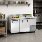 Thumbnail image #2 for True Mfg. - General Foodservice TWT-60-32-HC 60.25-Inch Two-Section Deep Worktop Refrigerator with Stainless Steel Top and Rear Splash