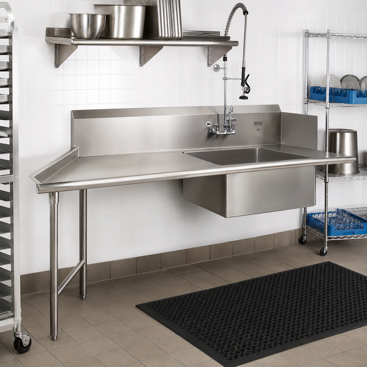 Product image #2 for John Boos Pro-Bowl Straight Soiled Dishtable with 20 x 20 x 8 Pre-Rinse Bowl, 120 Inch Left-to-Right, 14 Gauge 300 Series Stainless Steel