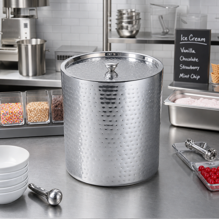 Product image #2 for Vollrath Hammered Double-Wall 3 Gallon Ice Cream Chiller with Cover, Stainless Steel