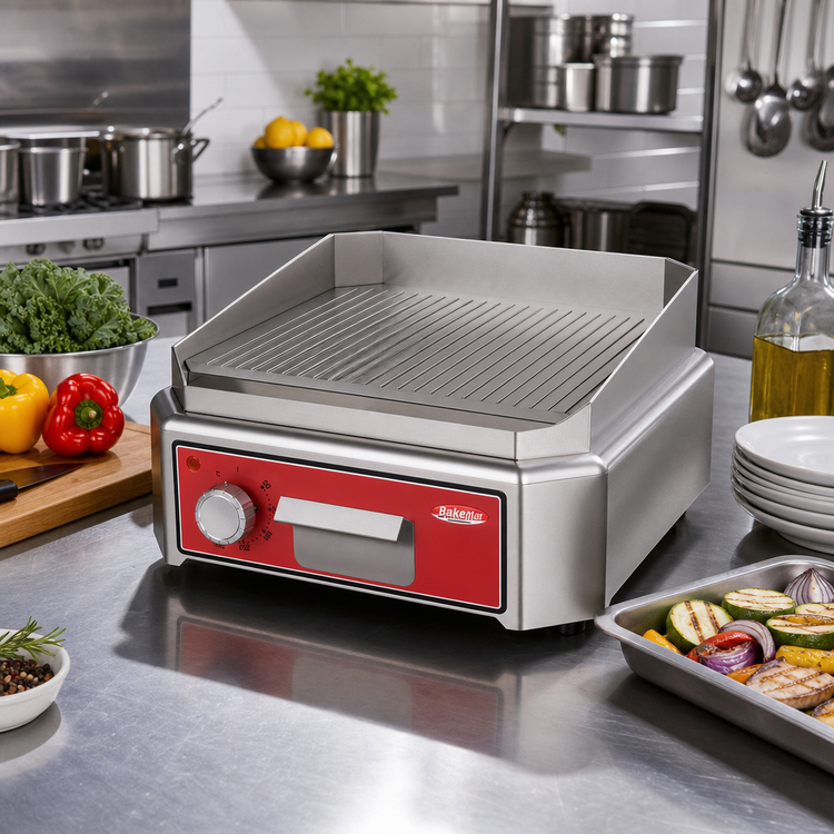 Product image #2 for BakeMax Mini Countertop Electric Ribbed Grill, Stainless Steel, 16-Inch, 208V