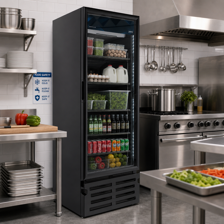 Product image #2 for Omcan One-Section Reach-In Refrigerator with Glass Door, 19.2 Cu. Ft., Bottom-Mount, Black