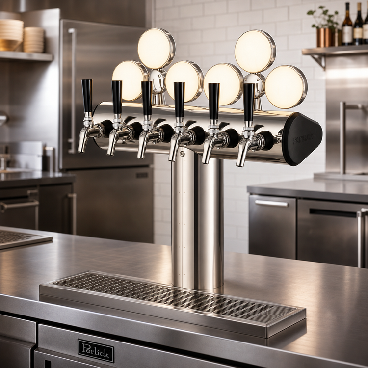 Product image #2 for Perlick Illuminated Winged Tee Countertop Glycol-Cooled Beer Draft Tower, Stainless Steel, 120V