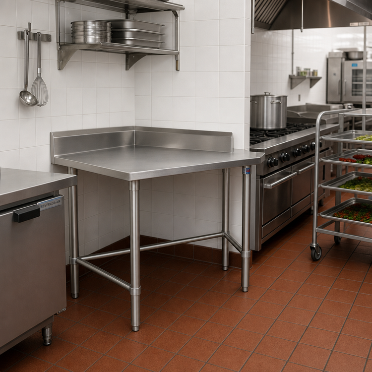 Product image #2 for John Boos Stallion 30 x 36 Inch Stainless Steel Corner Work Table with 5 Inch Backsplash