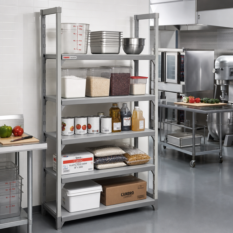 Product image #3 for Cambro Camshelving® Premium 18" x 54" 5-Shelf Solid Shelf Kit