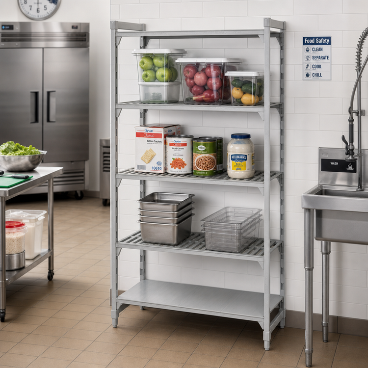 Product image #3 for Camshelving Premium 24 x 24 x 64 Inch 4-Tier Add-On Polymer Shelving Unit, Vented and Solid Shelf Plates, Speckled Gray