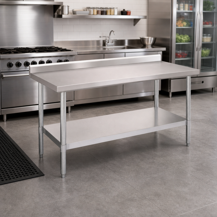 Product image #2 for Stallion Economy Stainless Steel Work Table with 5-Inch Backsplash and Galvanized Base, 60 x 24 Inches