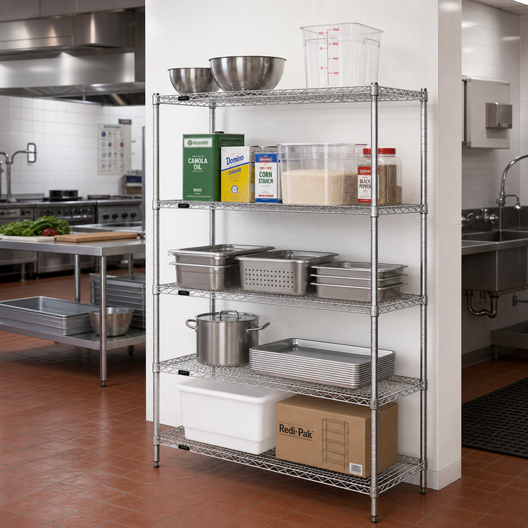 Product image #2 for Redipak 5-Tier Stationary Wire Shelving Unit, 48W x 24D x 74H, Chrome Finish