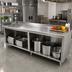 Thumbnail image #2 for Advance Tabco 108-Inch x 30-Inch 14-Gauge 304 Stainless Steel Work Table with Open Front Cabinet Base and 1-1/2-Inch Rear Up-Turn