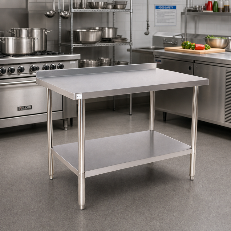 Product image #2 for Klinger's Trading ABST3030 30 Inch x 30 Inch Stainless Steel Work Table with 2 Inch Rear Up-Turn and Undershelf
