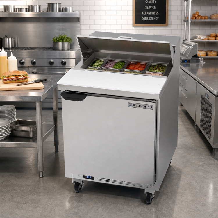Product image #3 for Beverage-Air SPE27HC 27-Inch One-Section Sandwich Prep Table with 8-Pan Top