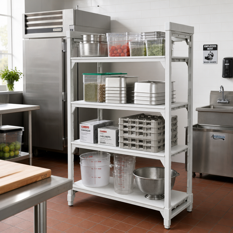 Product image #3 for Cambro Camshelving Premium 4-Shelf Solid Stationary Starter Shelving Unit, 72" x 18" x 84"