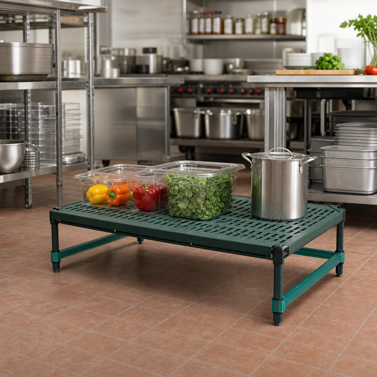 Product image #2 for QuadPlus Mobile Dunnage Rack with Louvered Polypropylene Mat, 48 x 21 x 14 Inches, 800 lb Capacity