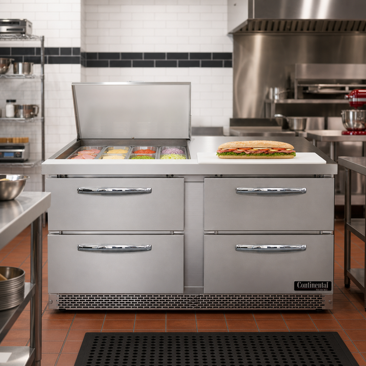 Product image #2 for Mighty Top SW60N12M-FB-D 60" Front-Breathing Sandwich Prep Refrigerator with 4 Drawers and 12-Pan Capacity