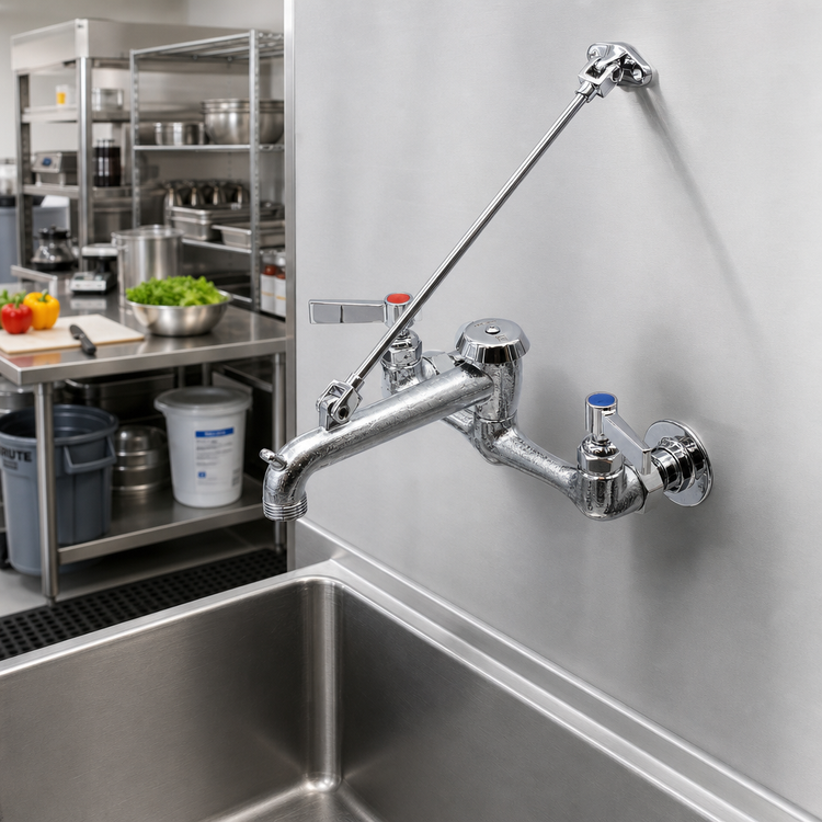 Product image #3 for Advance Tabco K-240-X Heavy-Duty Wall-Mounted Service Sink Faucet with Vacuum Breaker Spout, Hose Thread, and Pail Hook