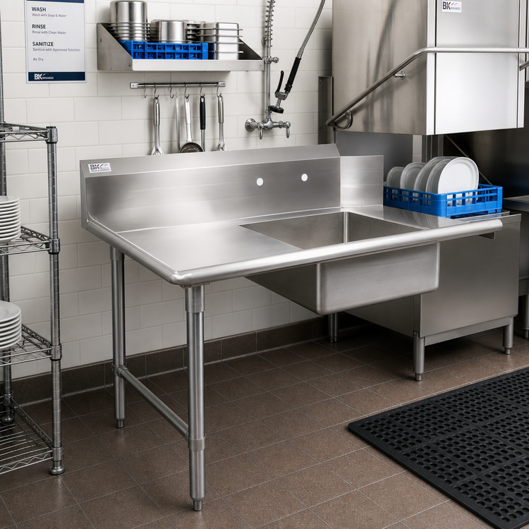 Product image #2 for BK Resources Heavy-Duty Straight Soiled Dish Table with Pre-Rinse Sink, 60 Inch, Left-to-Right, Stainless Steel