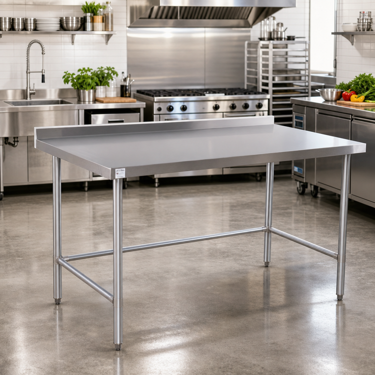 Product image #2 for 18-Gauge 60 Inch x 30 Inch 430 Stainless Steel Open Base Work Table with 2 Inch Rear Up-Turn