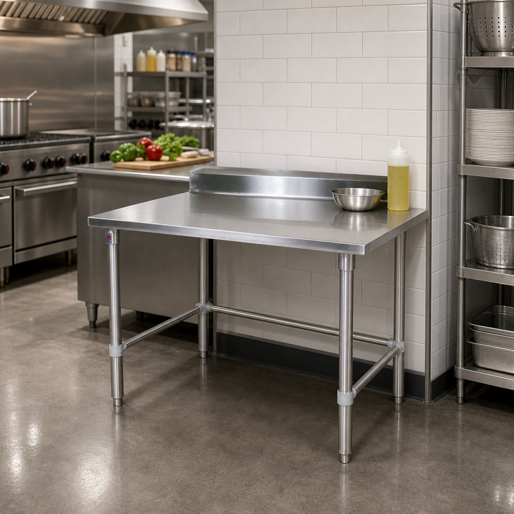 Product image #2 for John Boos Stallion 30 x 24 Inch Corner Stainless Steel Work Table with 5-Inch Backsplash