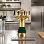 Thumbnail image #2 for Perlick Corporation 4056GR3B Roma Glycol-Cooled Countertop Draft Beer Tower, 3 Faucets, Gold-Tone Brass with Green Ceramic Skirt