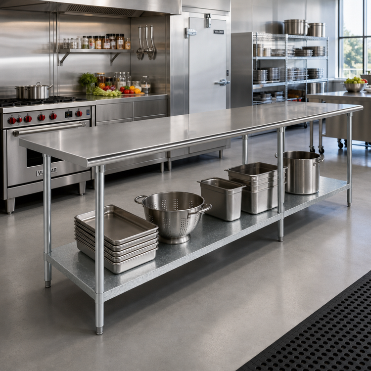 Product image #2 for Advance Tabco 12-Foot x 36-Inch 304 Stainless Steel Work Table with Adjustable Galvanized Undershelf
