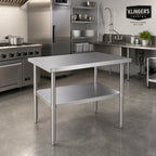 Thumbnail image #2 for Klinger's Trading SG2430 Stainless Steel Work Table, 30 x 24 x 36 in, 18-Gauge 430 Top, Galvanized Base, Adjustable Undershelf
