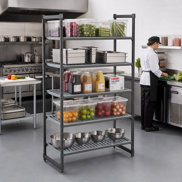 Product image #2 for Cambro Camshelving Basics Plus 24" x 48" x 84" 5-Shelf Stationary Starter Unit with Vented Shelf Plates, Brushed Graphite