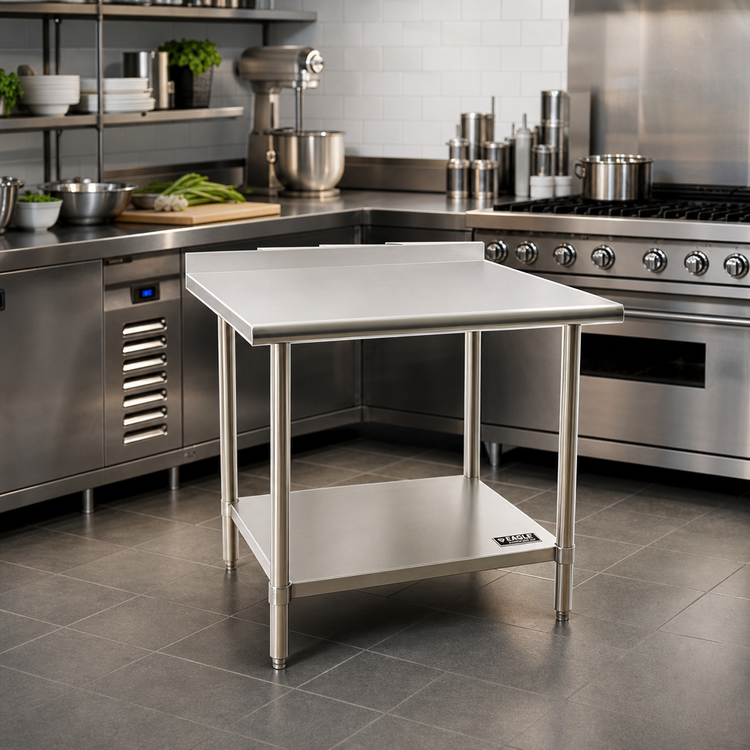 Product image #2 for Eagle Group BlendPort® FL Series 30 x 30 Inch Stainless Steel Corner Work Table with Open Undershelf